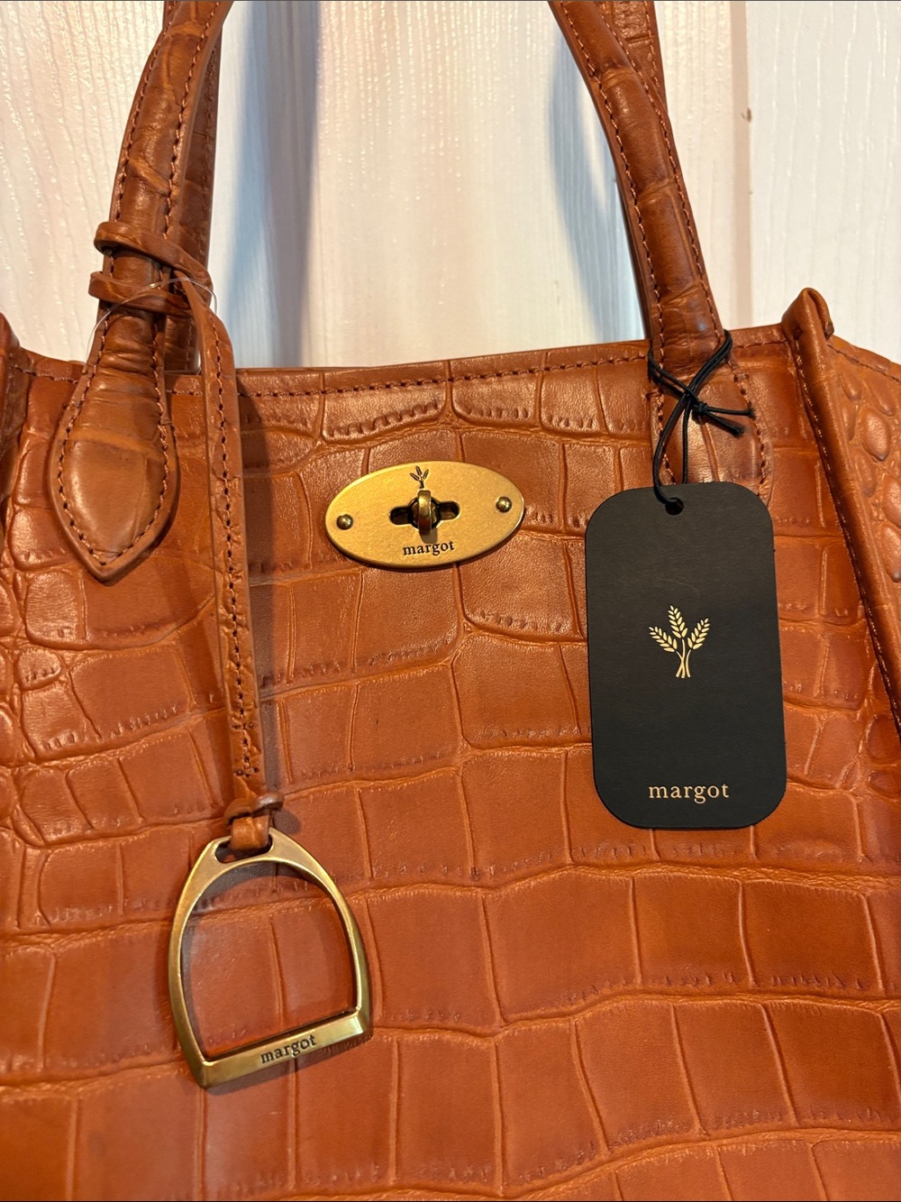 BNWT MARGOT Viral Cognac Croc-Embossed Leather Shoulder Bag Tote - Picture 3 of 16